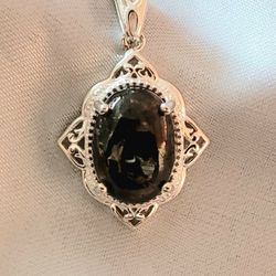 
Matrix Silver Shungite Pendant Necklace 20 Inches in Sterling Silver and Stainless Steel 4.40 ctw