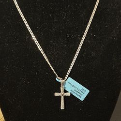 Silver cross and necklace