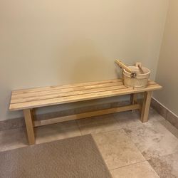 Sauna Bench Set - Solid Wood Bench, Bucket & Dipper