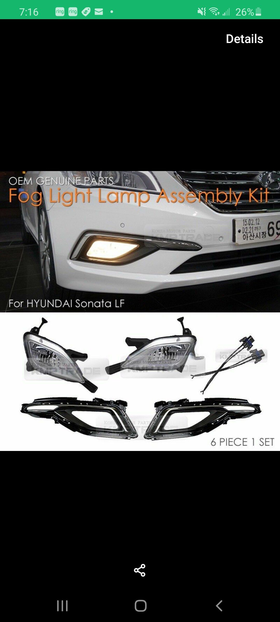EOM Parts Fog Light Lamp Cover Connector 6EA Set for HYUNDAI 2015 - 2017 LF Sonata