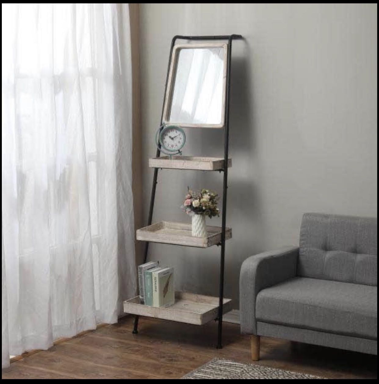 New in box Metal and Wood Ladder Storage Three-Tier Shelf 68.5”x22.25”