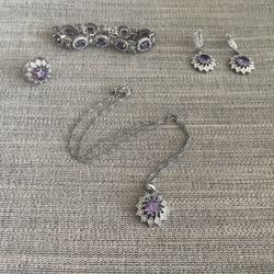 Pure Silver Over Brass Amethyst Jewelry Set