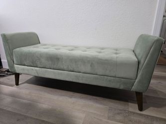 LIKE NEW - Mid-century Modern Tufted Velvet Ottoman Bench, Seafoam Green