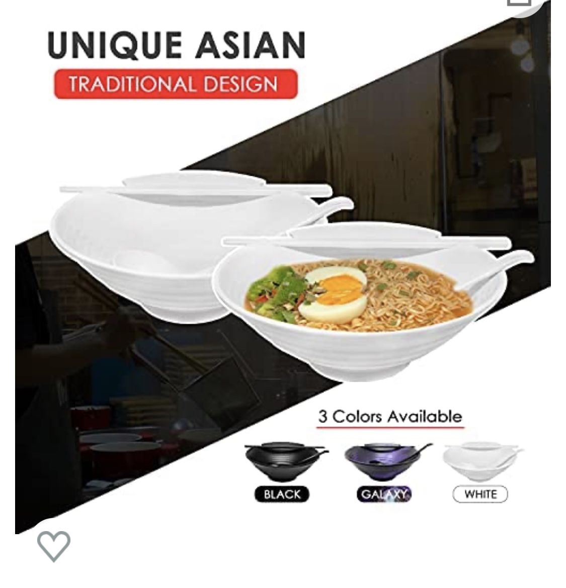 2 Sets of Ramen Bowl (White Melamine), 6pcs, 37oz Soup Bowls with Chopsticks and Spoons Set