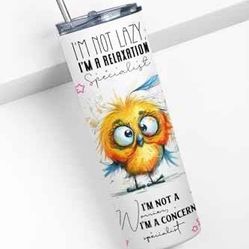 Motivational Bird Tumbler, 20 oz, Funny Quote Design with Cute Owl Art, White