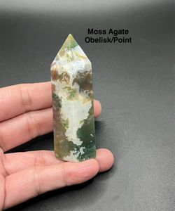 Moss Agate Genuine Stone Obelisk/Point 87.7g
