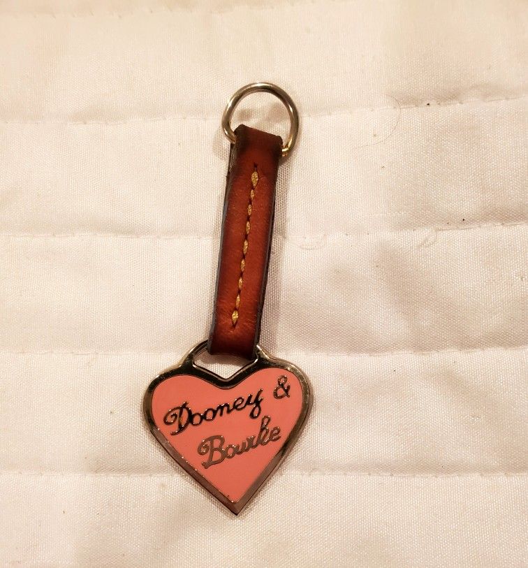 Medium Vtg. Y2K Dooney&Bourke Metal Heart Pink Gold Charm Key Chain Fob Leather
