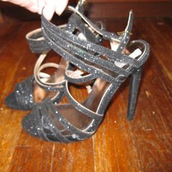 Strappy Black Glitter Stilettos 