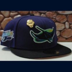 Tampa Bay DEVIL RAYS Size 7 New Era 59FIFTY BLACK/PURPLE "INAUGURAL SEASON" SIDEPATCH (NWT) COMES W/ PIN! Please Read Description.