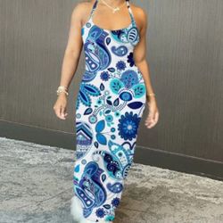 Blue Flowered Maxi Sundress 