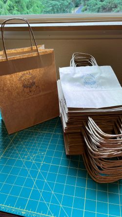 Brown Kraft Paper Bags With Handles - 50 - Pre Stamped Thank You