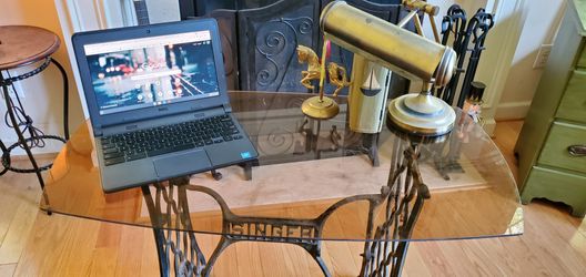 Glass Top Desk with Cast Iron Base