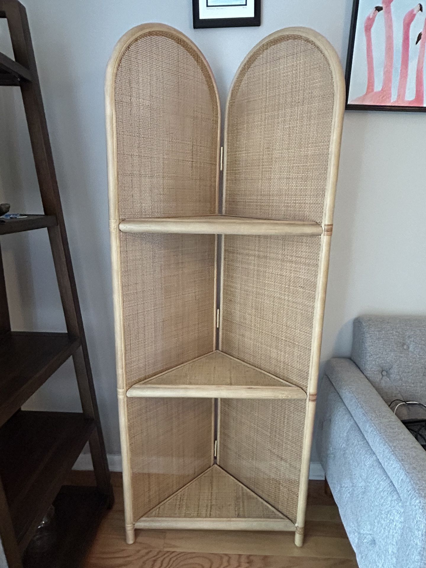 Rattan Boho Corner Book Shelf