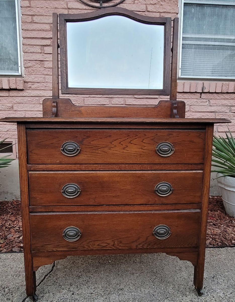 Vintage Dresser With Mirror 56” T x 36” W x 18” D