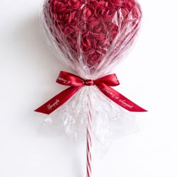 Decorative Heart-Shaped Lollipop Rose Flowers Red Valentine Gift Non-Edible New
