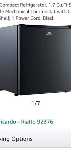 Willz WLR17BK Compact Refrigerator, 1.7 Cu.Ft Single Door Fridge, Adjustable Mechanical Thermostat with Chiller, 1 Coated Wire Slide-Out Shelf, 1 Powe