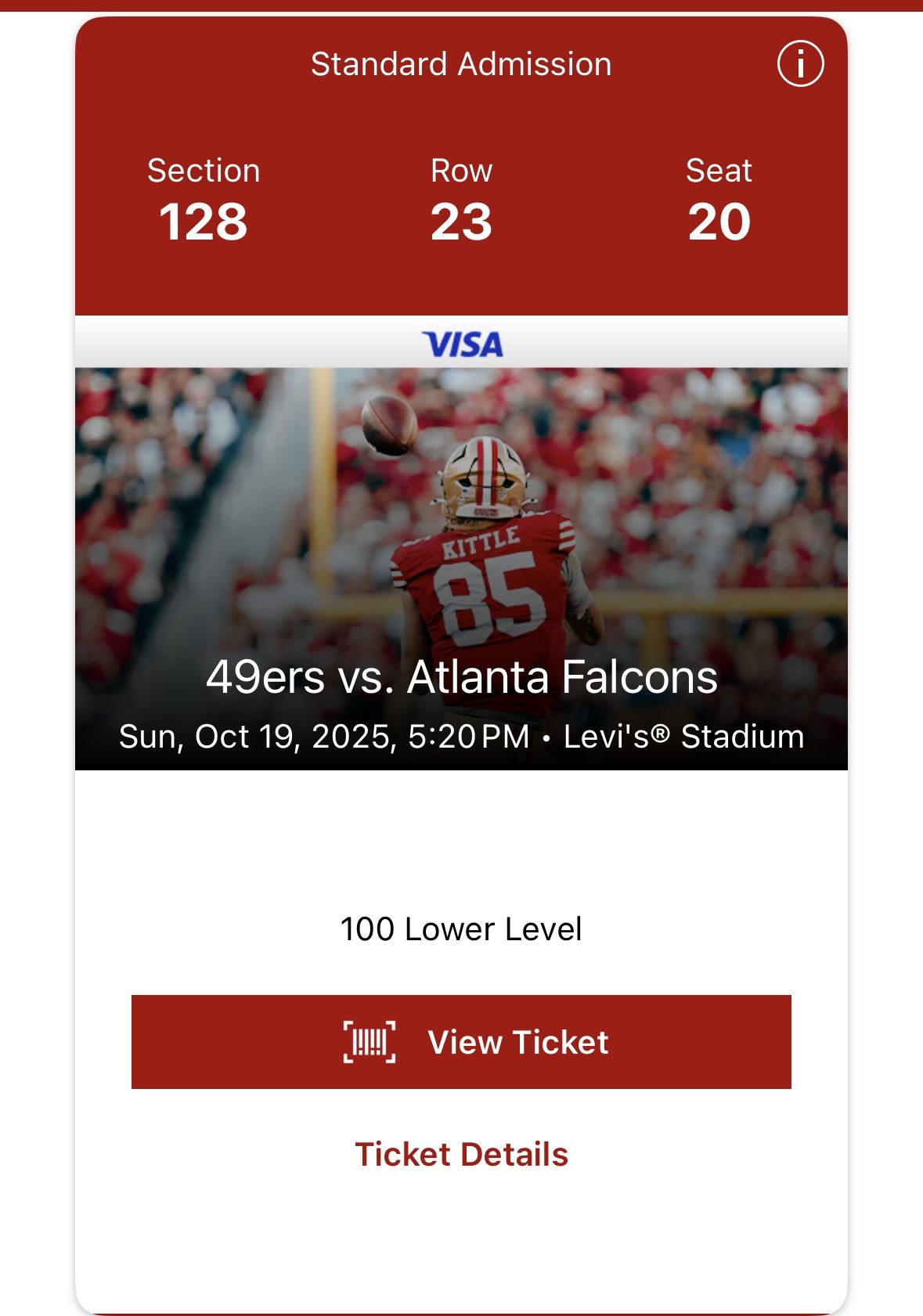 49ers vs Atlanta Falcons (Aisle Seat + Free Food + Drinks)