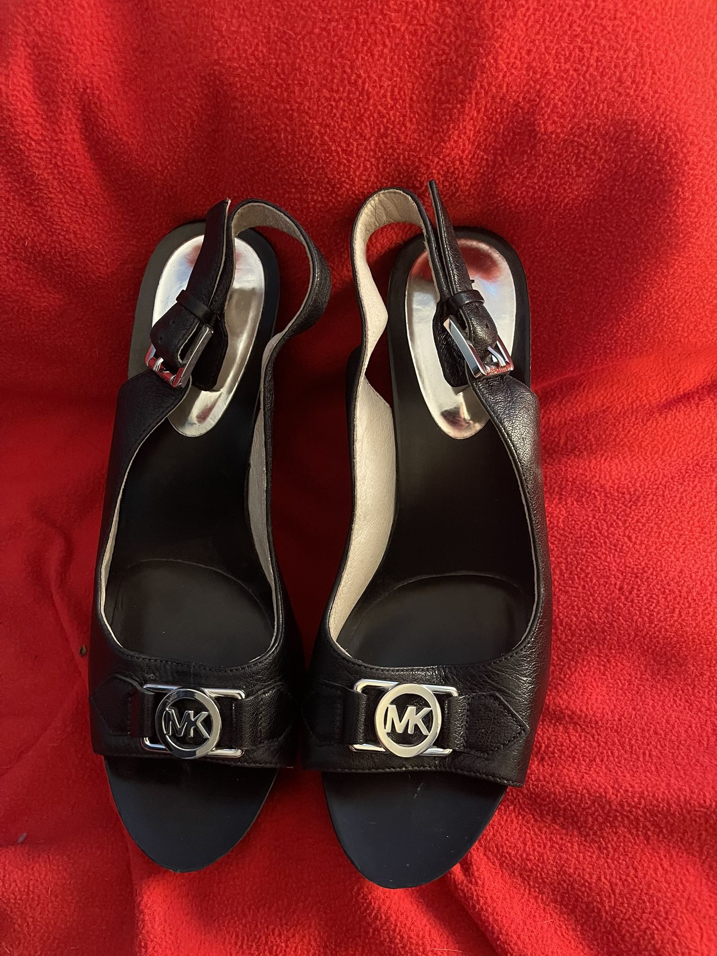 Michael Kors Leather Ornate Black Wedge and 9 1/2