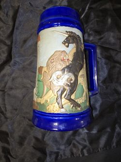 Antique Unicorn And Foul With Lion Hand Painted Porcelain Beer Stein
