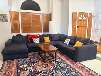 Large denim blue U shaped Sectional Sofa with Chaise
