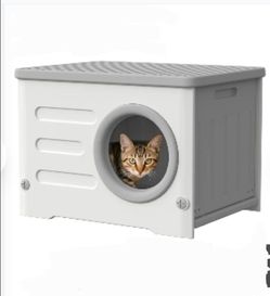Outdoor Cat House~21"x12x13~Weatherproof, Insulated Heavy-Duty Plastic Feral Cat Shelter~NEW