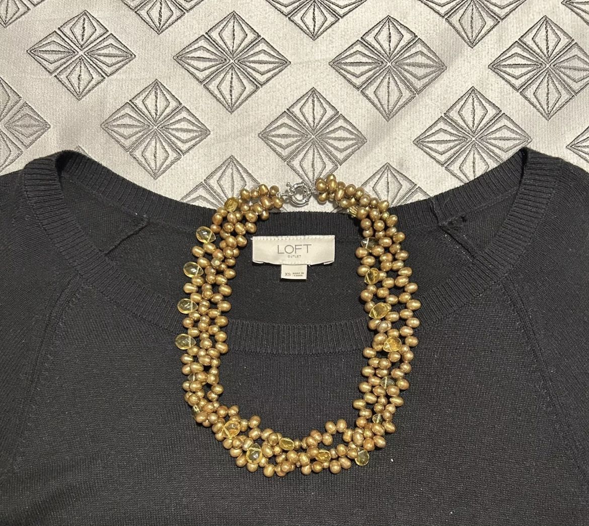 Gold Pearl and Crystal Choker Necklace