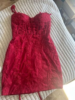 Crimson red short dress with lace corset size 2