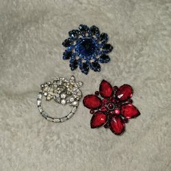 Three Rhinestone Brooches Pins