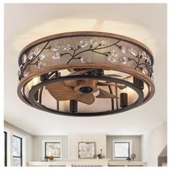 WWM 20" Flush Mount Fandelier Ceiling Fan with Lights Farmhouse Style Quiet & Energy-Efficient, Remote Control, Low Profile, DC Motor Fixes Flickering