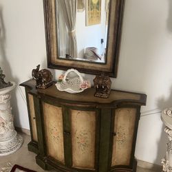 vintage Italian painted floral credenza w/Matching Mirror 