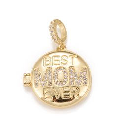 18K Gold Plated Best Mom Ever Brass Micro Pave Cubic Zirconia Photo Frame Locket Pendant