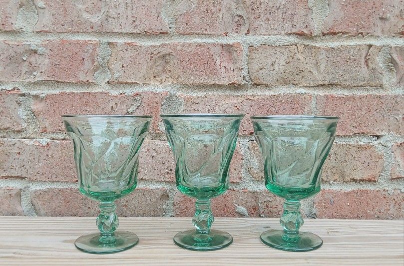 Vintage Fostoria Jamestown Green Water Goblets