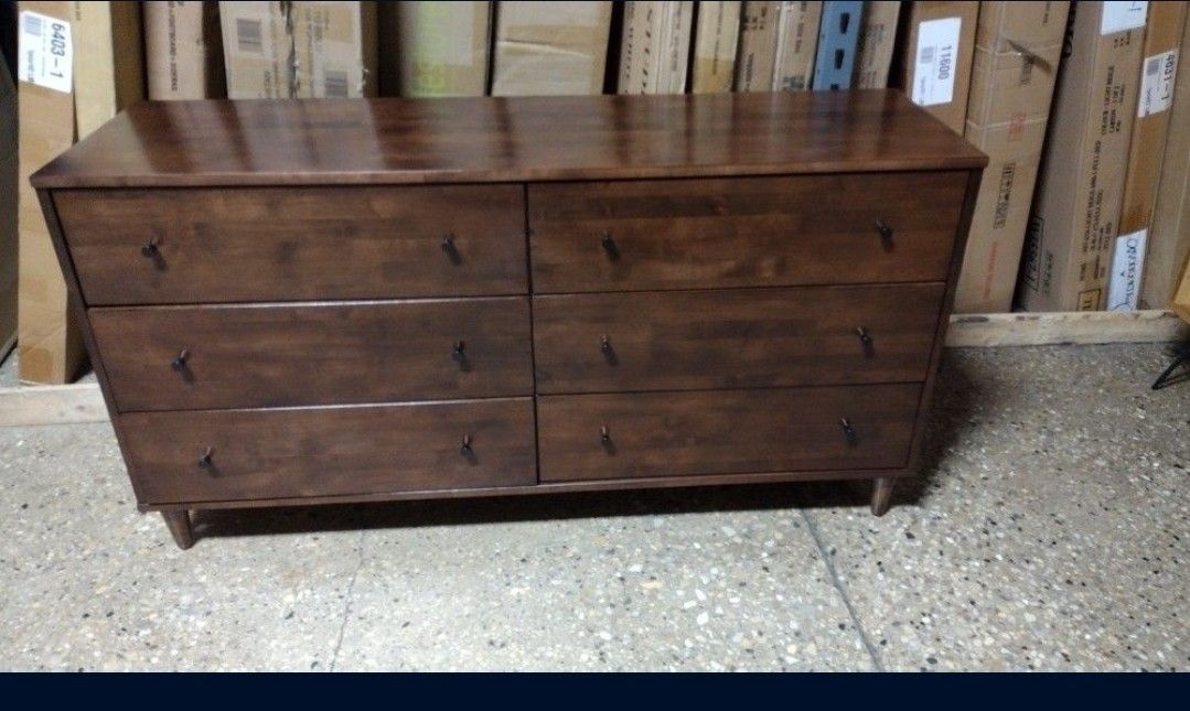 6-Drawer Wood Dresser in Tobacco Color