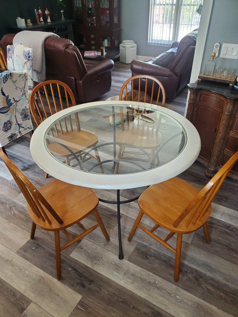 Glass Round Table With 4 Wooden Chairs