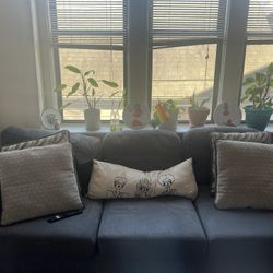 Gray Couch With 4 Matching Pillows 