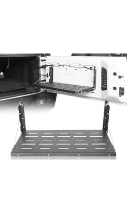 Tailgate Table Rear Foldable Cargo Shelf Aluminum Alloy Storage Shelf for 2007-2018 Jeep Wrangler JK JKU, Black