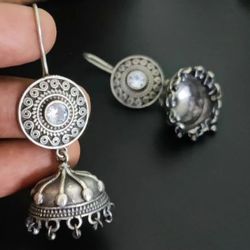 Silver And White Jhumkas Ethnic Beautiful