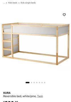 KURA Reversible bed, white/pine, Twin