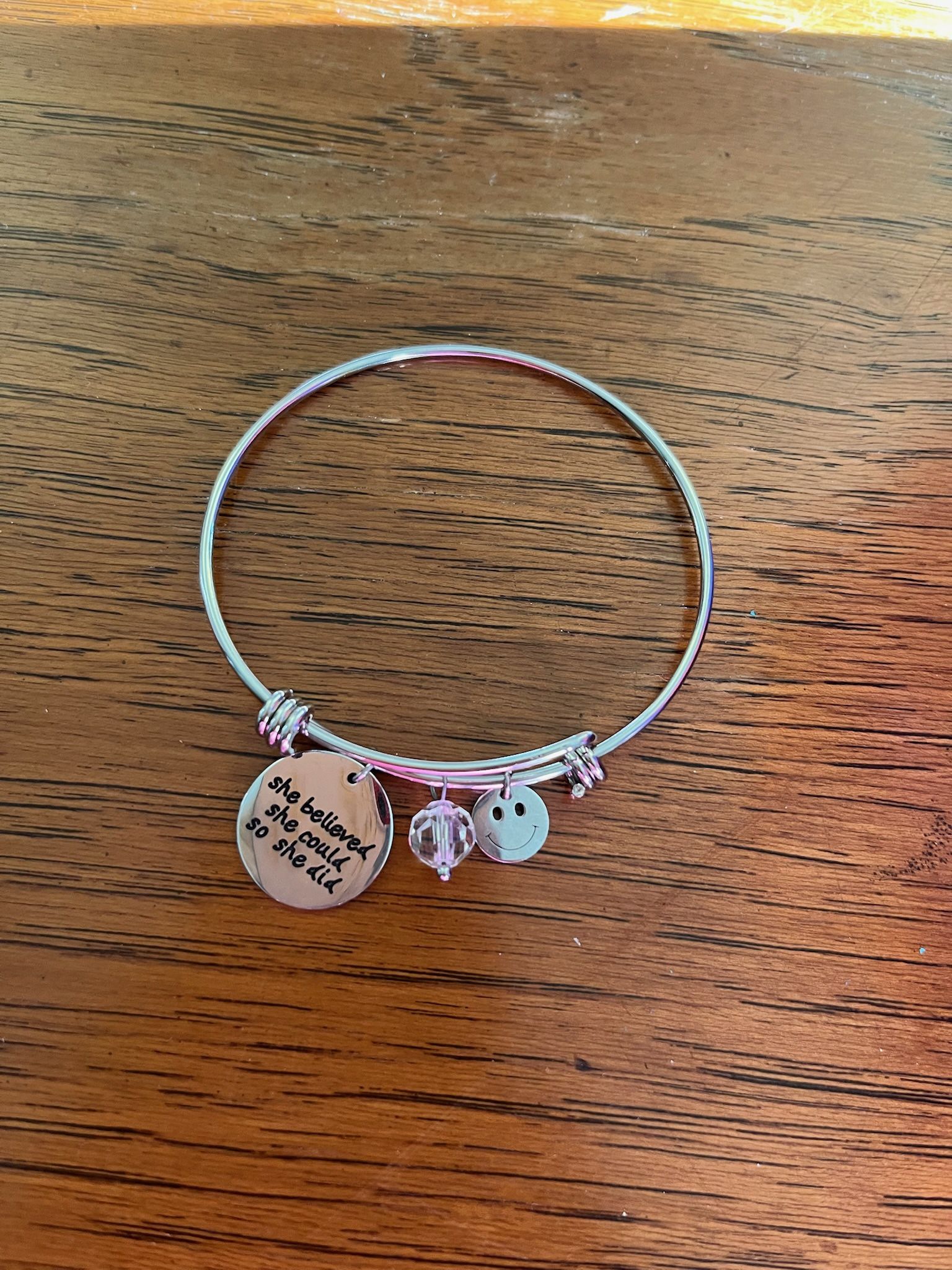 “She Believed She Could, So She Did” Silver-Colored Metal Motivational Charm Bracelet