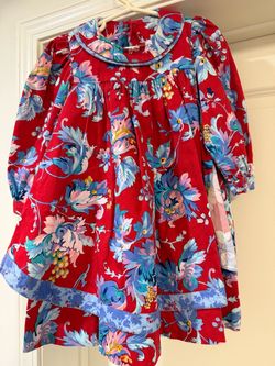 Vintage Mary Jane Girls Floral Dress Size 3 Red Blue Long Sleeve Cottagecore