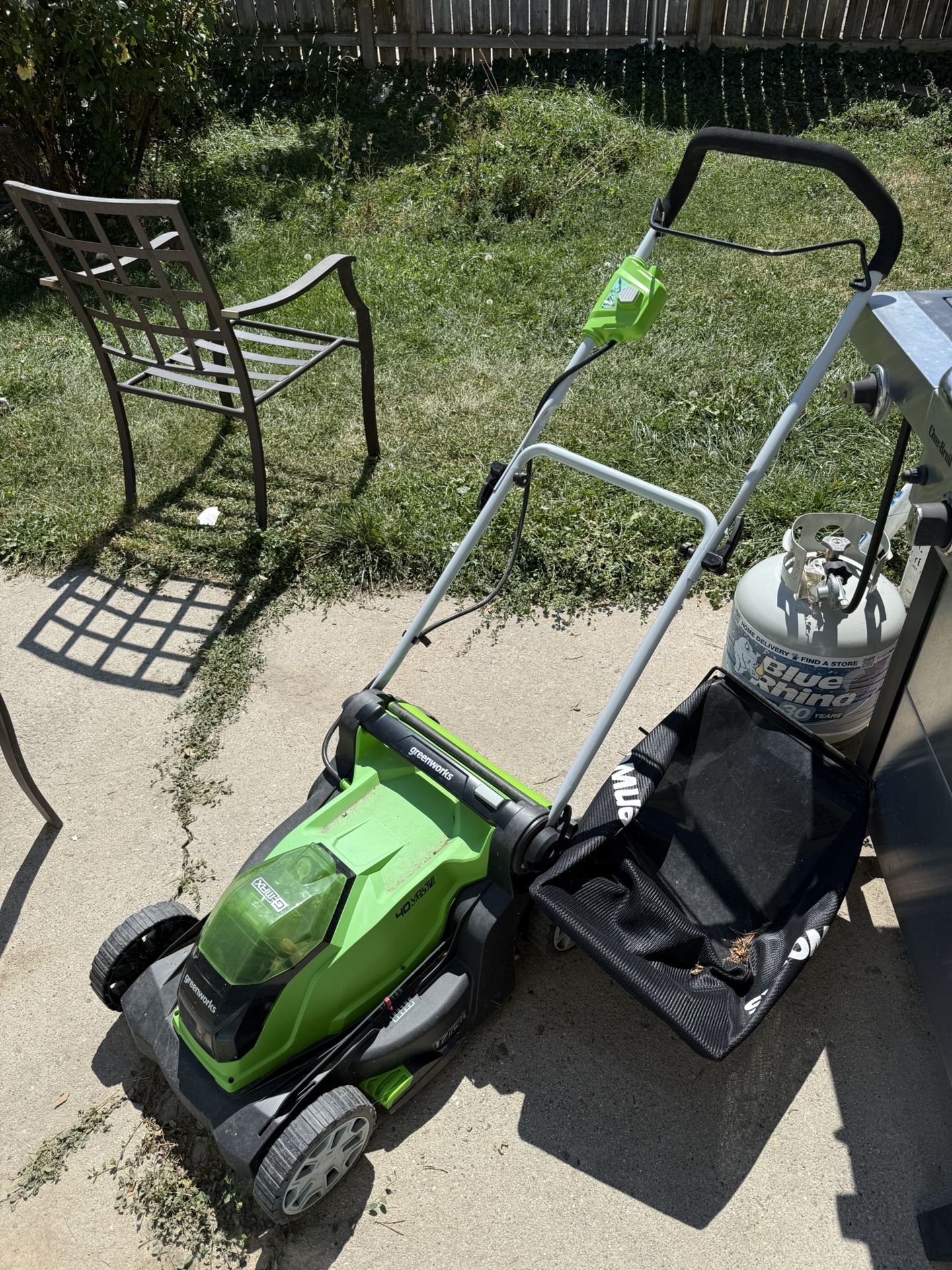 Green works e Blower, Weed Whacker, Lawn Mower