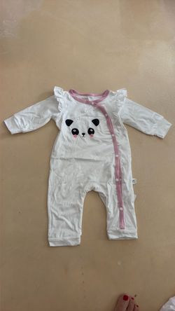 6-9 M Baby Girl Panda Romper with Ruffle Sleeves