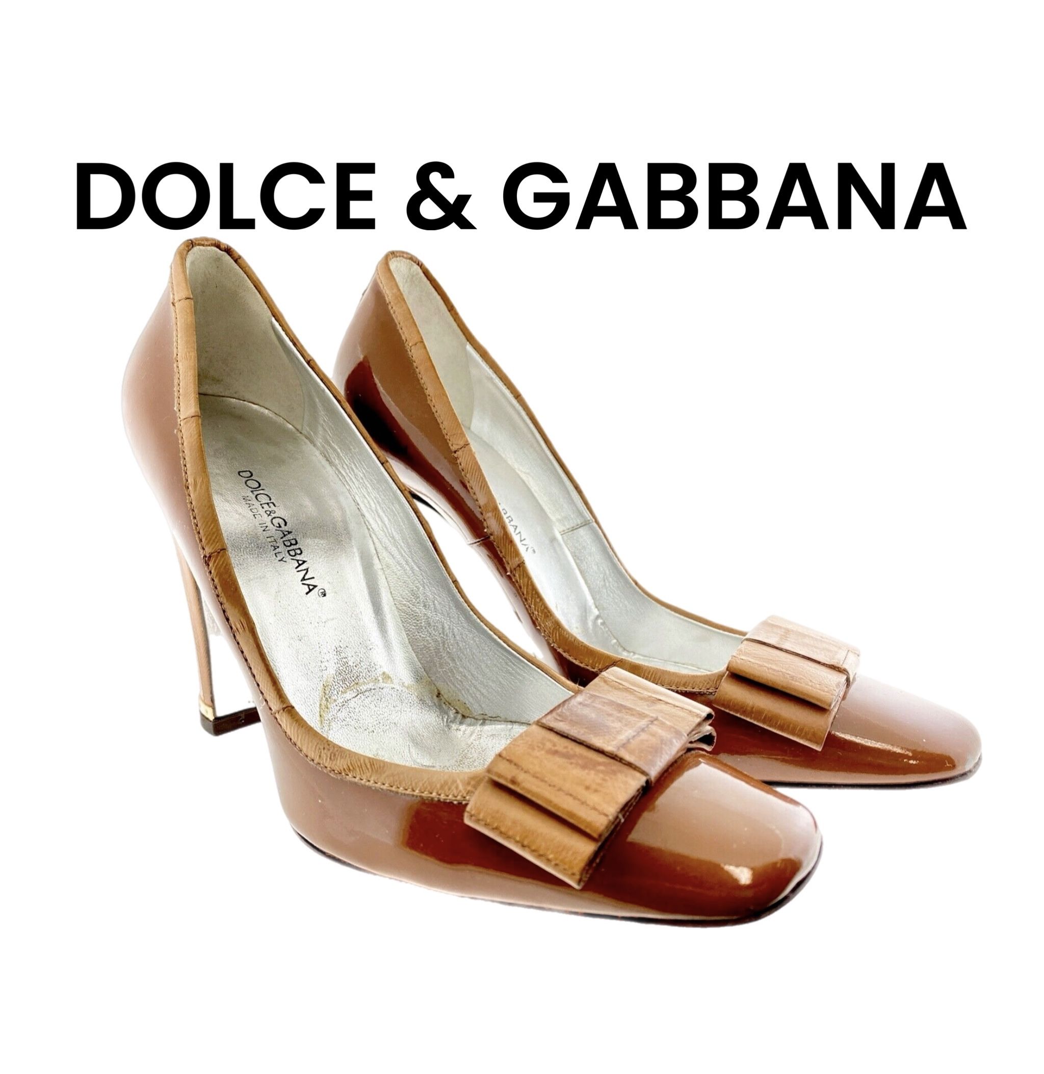 Dolce & Gabbana Heel Caramel Classic Patent Leather Anguilla Pumps 7.5 US ITALY We have Gucci Louis Vuitton Versace Rolex Chanel Gold Diamonds other