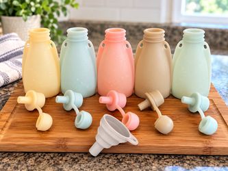 PandaEar Reusable Silicone Baby Food Pouches – Set of 5 + Funnel
