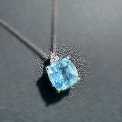 Jewelry Peru 10k white gold natural diamonds 0.015CTW aquamarine 2.04CT. necklace chain 17.00" 1.00mm width