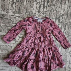 Mantaray Age 2-3 Long Sleeve Pink Woodland Animal Ruffle Dress