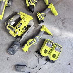 Ryobi Drill, Batteries, Multi Tool, Impact, Sawzall, Jig Saw, Circular Saw, Flashlight, Chargers, 
