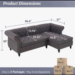 New Chesterfield Sofa with Rolled Arms, Classic Button Tufted L Shaped Couch with Nailhead Trim, Uph