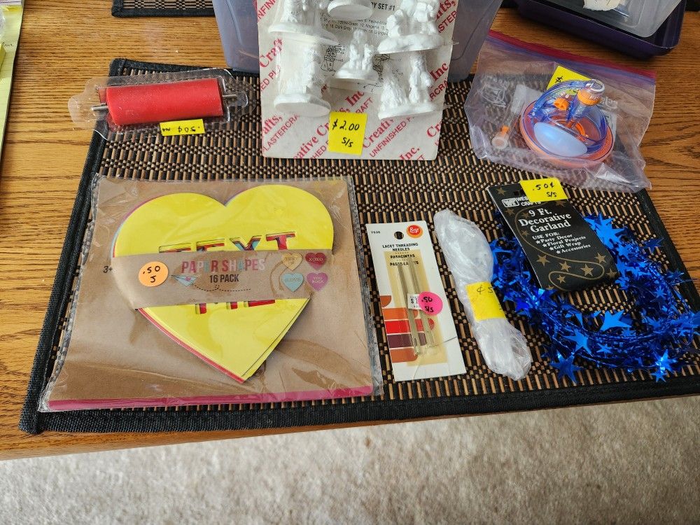 NEW CRAFT ITEMS  PAPER LETTERS GARLAND UNFINISHED FIGURES  NEEDLES PLASTIC EYES