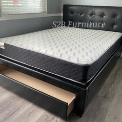 Queen Black Platform Bed With Ortho Mattress Included 